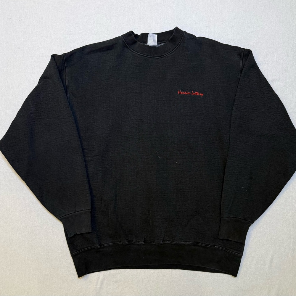 Vintage Hoosier Lottery Heavyweight Crewneck Sweatshirt Pullover Black Mens XL